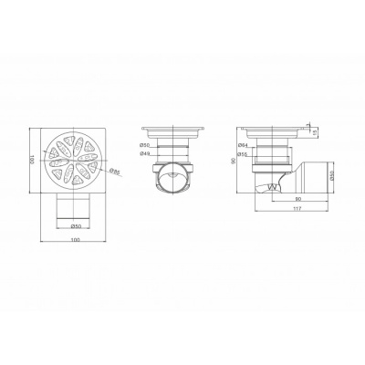 Трап сантехнический MAGdrain PFC 30 Q50-B 100x100 (магнитный клапан) нерж., матовый